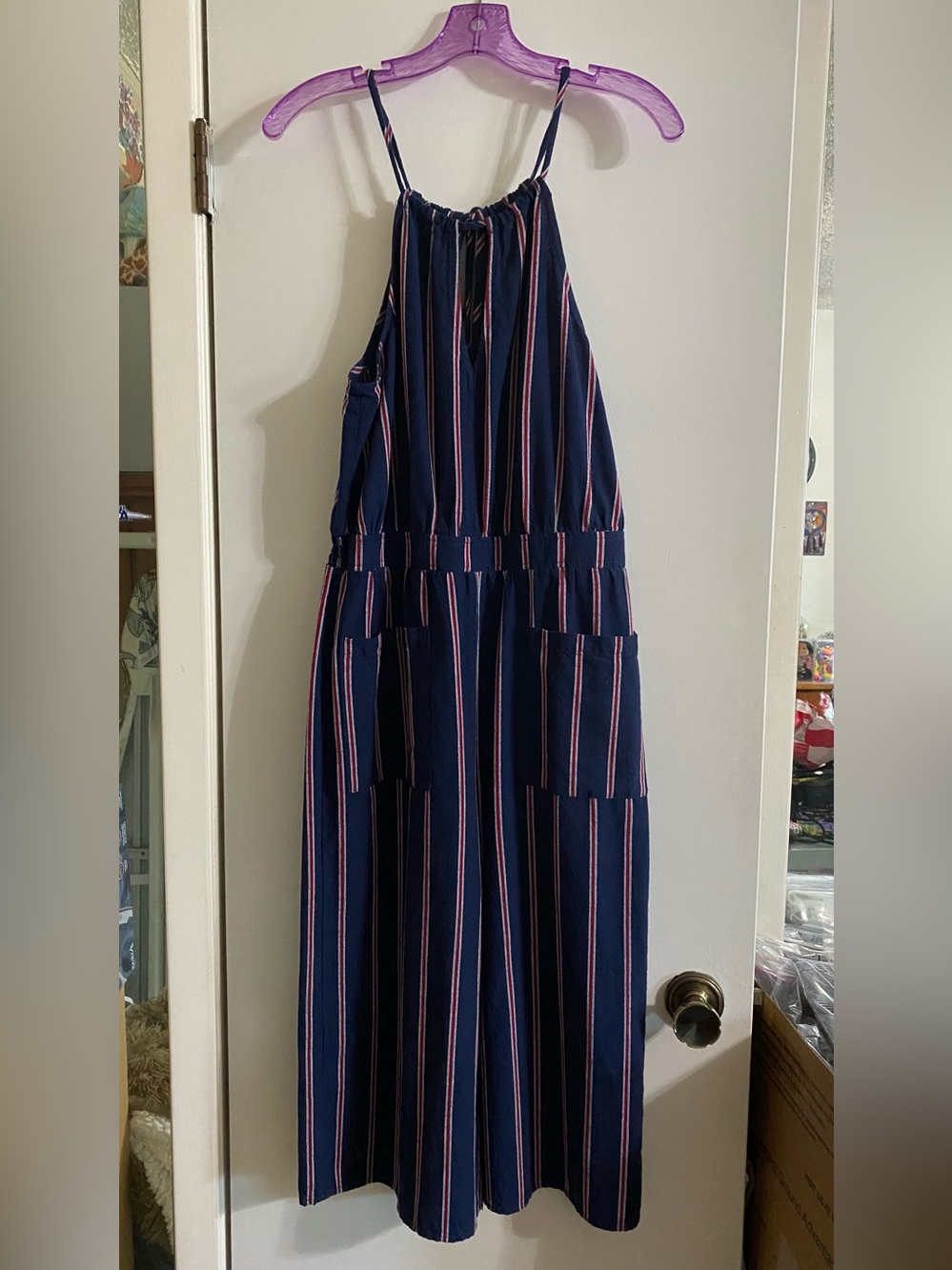 Universal Thread Navy Jumpsuit with Red & White Stripes